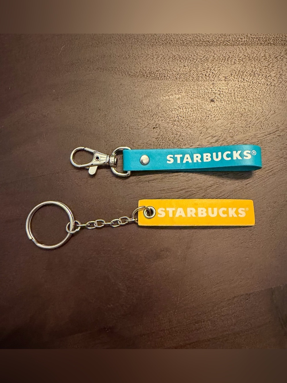 Lot of 2 Starbucks Korea Teal Yellow Fabric Logo Keychains Bag Charm
